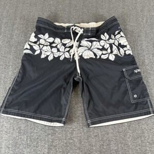Speedo Men's Black Floral Board Shorts Swim Trunks Drawstring Lined Size 36
